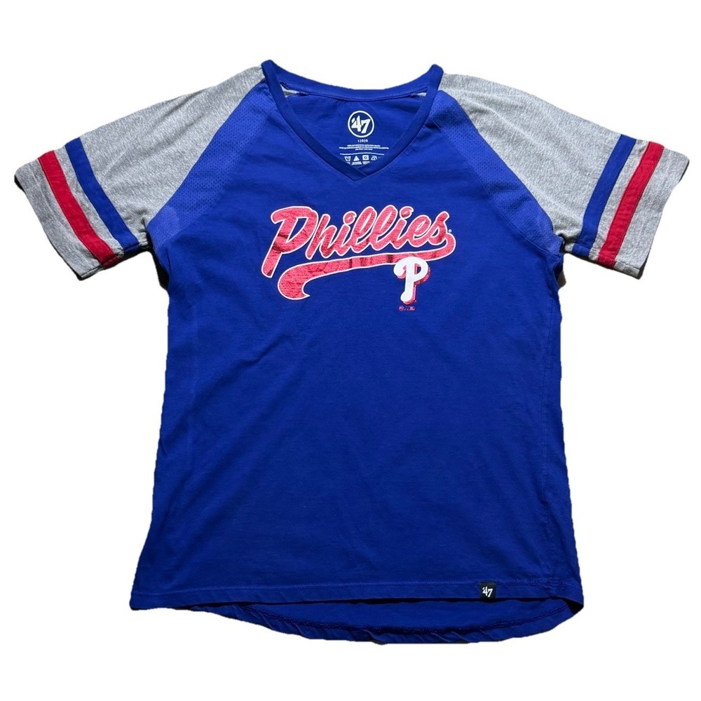 Philadelphia Phillies 47 Brand Women's V Neck Shirt Blue Gray Size Large